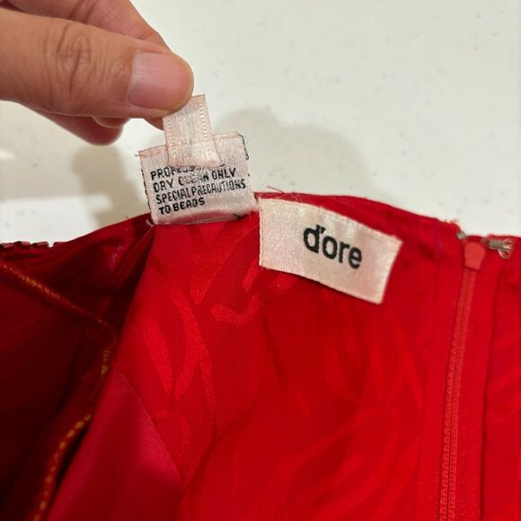 Vintage D'ore Silk Red Beaded Dress 14 Drop Waist Holidays Mature MoTB Cocktails - Picture 10 of 13